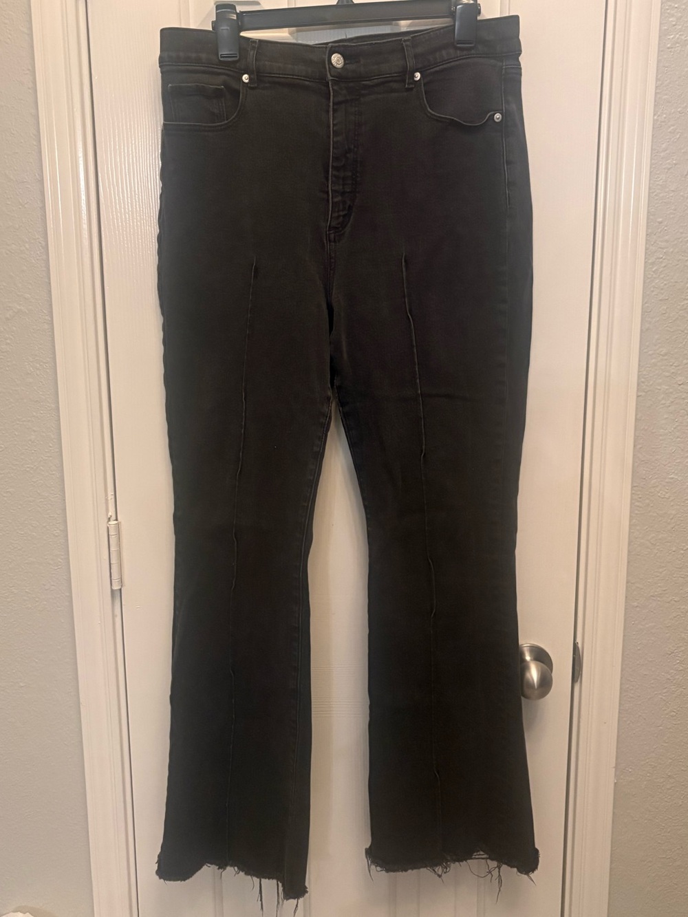 LOFT Black High-Rise Flare Jeans with Raw Hem